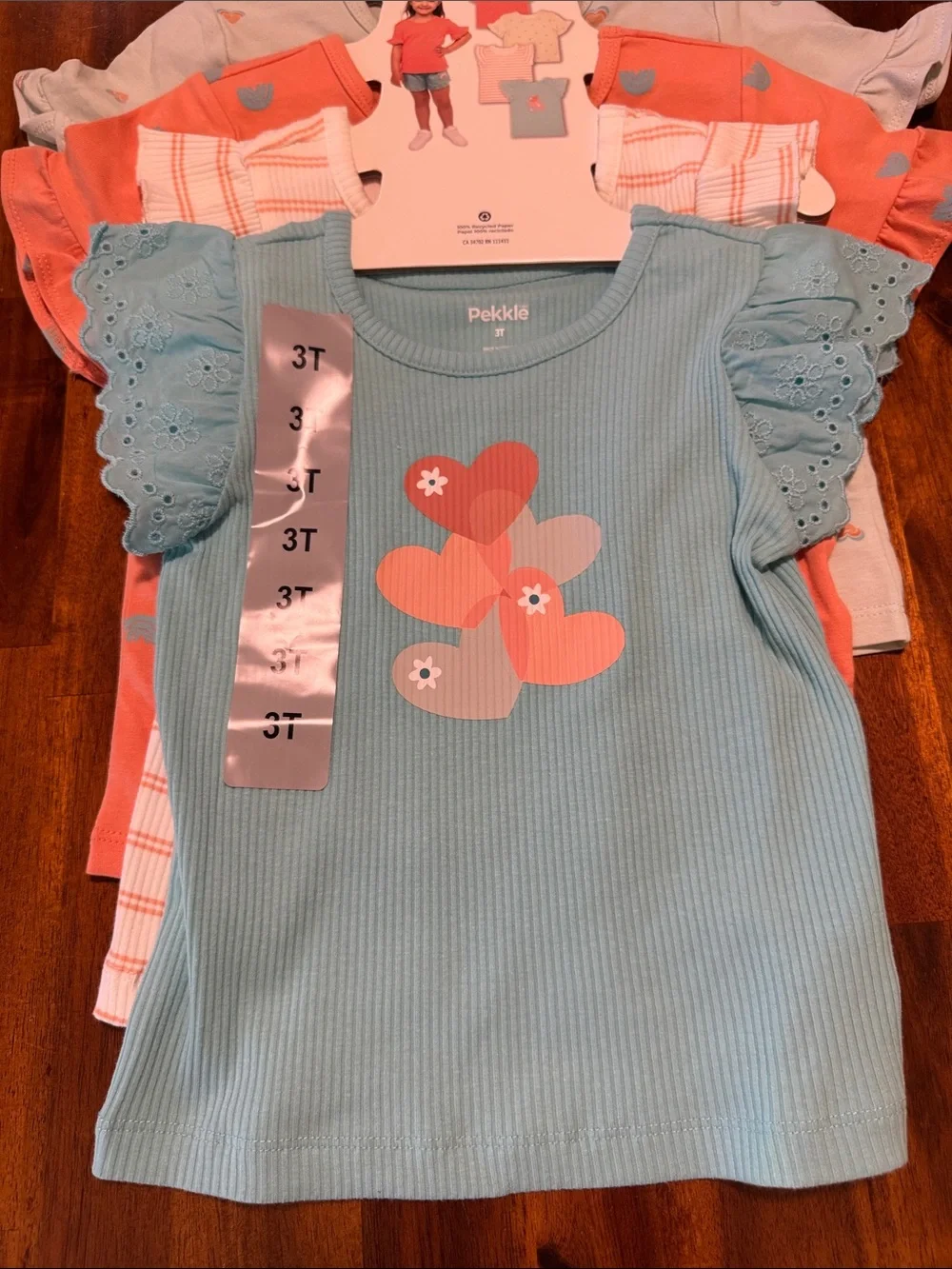 NWT Pekkle Girls 8-Piece Coral & Aqua T-Shirt and Shorts, Mix and Match Set - 3T